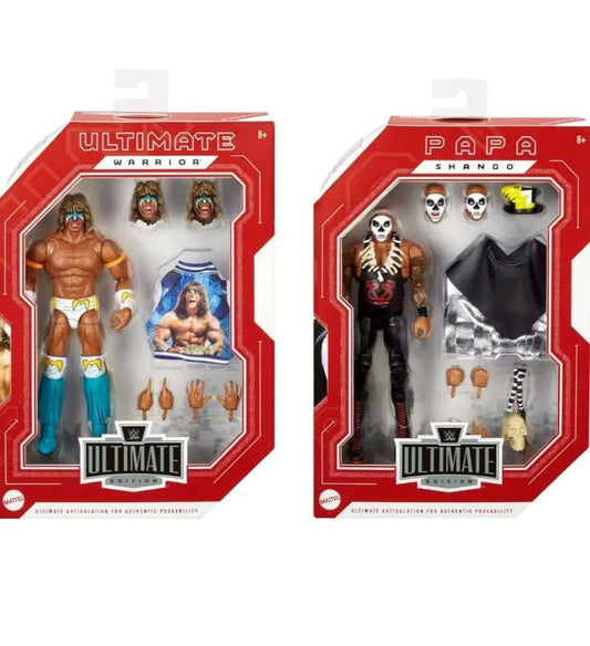 Ultimate Edition Ultimate Warrior vs Papa Shango 2-Pack Box Set with accessories and swappable heads - BobKatEmporium